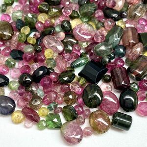 「マルチカラートルマリンアクセサリーパーツおまとめ」a 重量約50g 250ct ルース tourmaline green pink parts 両穴 バイカラー CE0 