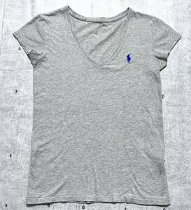 ポロ ラルフローレン Vネック 半袖 Tシャツ 霜降りボディ ワンポイント　　POLO RALPH LAUREN 刺繍ロゴ レディース 柳8094