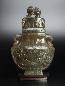 清 瑪瑙雕獅鈕蓋瓶 中国 古美術