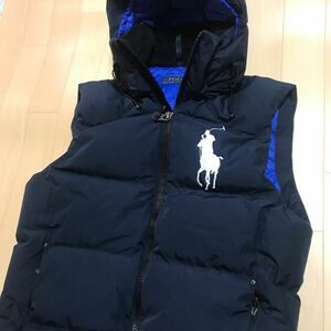 POLO RALPH LAUREN(ポロ ラルフ ローレン) ベスト　フード付き　紺色　ダウンベスト　ビッグポニー　SPサイズ メンズ　レディースに a23あ