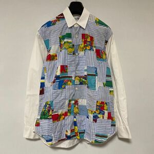 美品 COMME des GARCONS SHIRT ほつれ 加工 パッチワーク シャツ XS コムデギャルソン