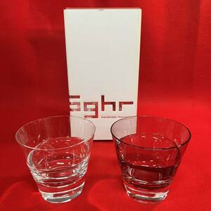 ☆美品☆ sghr スガハラ ペア ロックグラス クリア&クリアピンク クリスタルガラス 箱付 Handmade Glassware (04186F