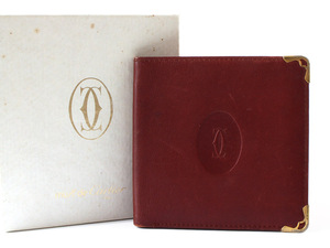 E17635 Cartier カルティエ マストライン レザー 二つ折り 財布 ボルドー 赤 札入れ コンパクトウォレット