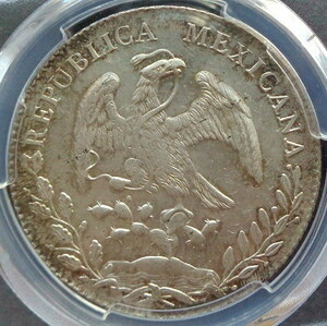 ■■メキシコ 8レアル銀貨 1880年 Mo MH 貿易銀 PCGS MS62 軽トーン未使用品- 雰囲気良し 約10°傾打 稀少!■■