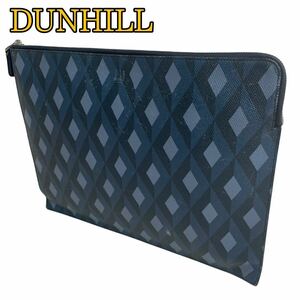 ★ dunhill ダンヒル セカンドバッグ クラッチバッグ レザー カドガン エンジンターン 総柄 本革 ネイビー メンズ ビジネス ★