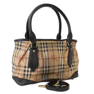 1円 ■ 美品 バーバリー 2wayバッグ ノヴァチェック PVC×レザー ブラウン系 レディース BURBERRY ■E.Bssg.zE-09