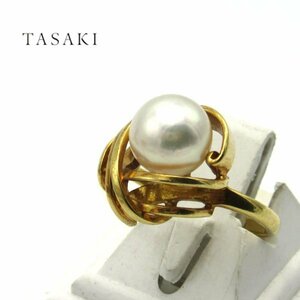 TS 田崎真珠/TASAKI K18YG デザインパールリング 7号 直径5.5mm 総重量3.9g