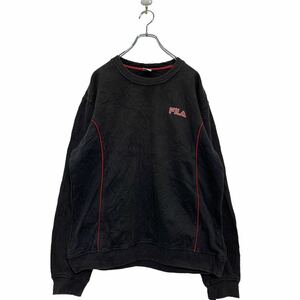 FILA ロゴ スウェットトレーナー L ブラック レッド フィラ 裏起毛 刺繍 古着卸 アメリカ仕入 a601-5975