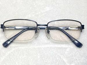 日本製 眼鏡市場 PREMIUM ハーフリム 眼鏡 MIP-M011 スクエア 53 紺 バネ蝶番 チタン メタル 軽量 中古 スクエア メンズ meganeichiba