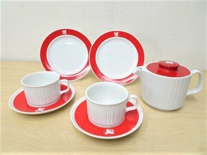 心B02123★ローゼンタール Rosenthal カップ ポット プレート セット / レトロ 赤 レッド アンティーク オールド ドイツ 希少 レア 洋食器