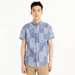 送料無料！【新品】サイズ:XXL J.CREW ジェイクルー Short-sleeve cotton poplin shirt in patchwork stripe パッチワーク ボタンダウン 2