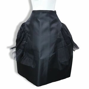 良品 国内正規品 Christian Dior クリスチャン ディオール チュール フリル シルク スカート 36 ブラック フランス製
