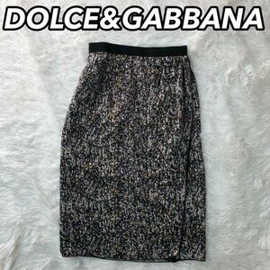 DOLCE&GABBANA D＆G スカート レディース 女性 シルク 総柄 ブラック 黒色 マルチカラー 38 Mサイズ
