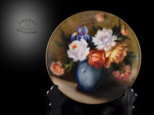 【雲】某有名コレクター買取品 日本陶器会社 オールドノリタケ 花と花瓶絵付 飾り皿 直径25.5cm 古美術品(旧家蔵出)CA9785 LTpoiu