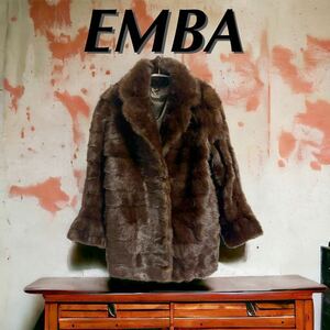 美品 EMBA エンバ ミンク 毛皮 ハーフコート 濃い茶 ブラウン ファー リアルファー 9号 レディース コート アウター mink real fur 女性用