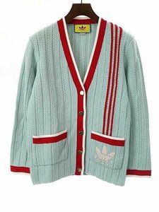 GUCCI×adidas グッチ×アディダス 3ライン ロゴローゲージニットカーディガン ブルー M 702857 XKCDW IT55X6OH7QFC