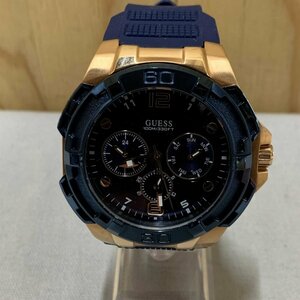 ＧＵＥＳＳ Ｗ１２５４Ｇ３ メンズ 腕時計 １００Ｍ防水 ゲス クォーツ ステンレス ラバーベルト ネイビー 中古 時計/247