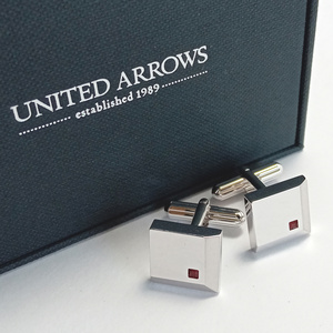 【uac388】UNITED ARROWS ユナイテッドアローズ SIAM カフス カフリンクス シルバー×レッドストーン赤 定価8,800円 スクエア