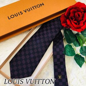 LOUIS VUITTON ルイヴィトン メンズ 男性 紳士 ネクタイ ブランドネクタイ 総柄 ダミエ柄 ダミエ パープル 紫 ビジネス 結婚式 剣先 9.5cm