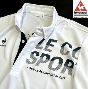 ◆H144新品【メンズL】白ホワイト ルコック 左胸ロゴ 半袖ポロシャツ ゴルフ ボタンダウン le coq sportif ゴルフ さらさら生地 UVカット