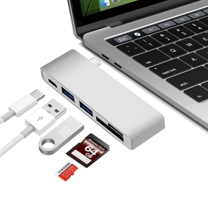 USB-C 5in1カードリーダーUSB3.0/USB2.0 ハブ付 Cメス給電ポート付アダプタ USB3.1 Type C to SD/SDHC 灰