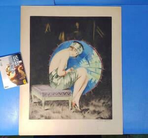 【真作】ウィリアム・アブレット銅版画『The Blue Parasol』サイン入 1926　William Ablett 
