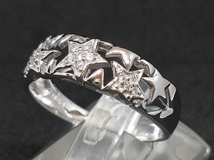 K18 18金 WG ダイヤモンド 星 スター デザイン リング 指輪 ホワイトゴールド D0.1ct 4.5g #20 店舗受取可