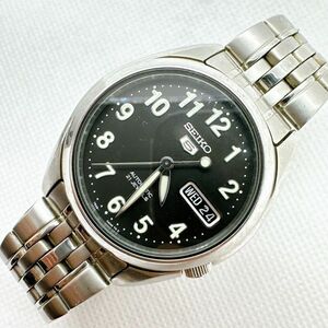 C2404-16-3 １円スタート 自動巻き　稼働品　美品　SEIKO5　セイコー5　21石　メンズ腕時計　黒文字盤　シルバー