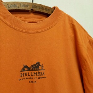 《HERMES / パロディ》イギリス製 ROCKHARD HELLMESS ロゴプリント Tシャツ メンズ S 中西俊夫 プラスチックス MELON MAJOR FORCE 