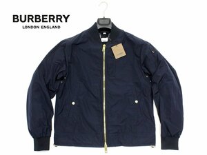 25万新品◆50=L◆BURBERRYバーバリー◆紺 ライトウェイト 中綿入り襟裾リブ編み切り替えボンバージャケット『EDDISON』1円