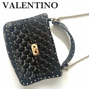 【送料無料】VALENTINO GARAVANI ヴァレンティノ スタッズ　2wayショルダーバッグ　ハンドバッグ　黒　レザー　ブラック　チェーン