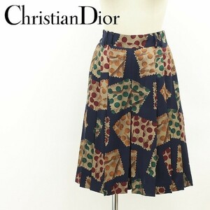 美品 ヴィンテージ◆Christian Dior SPORTS クリスチャン ディオール シルク混 総柄 プリーツ キュロット パンツ S