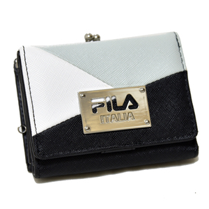 新品 FILA コンパクトウォレット がま口 フィラ 三つ折り財布 ブラック ブルー 未使用 レザー レディース 女の子