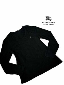 【希少ワッフル】極上美品◆ BURBERRY BLACK LABEL バーバリーブラックレーベル ◆カットソー　ロンT ロングtシャツ ホース刺繍 サイズ L