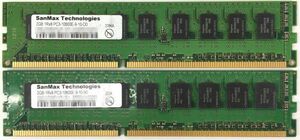 【2GB×2枚セット】SanMax PC3-10600E 計4GB 1R×8 中古メモリー サーバー用 DDR3 ECC 即決 動作保証【送料無料】