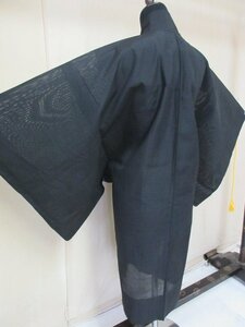 1円 良品 正絹 長羽織 絽 夏物 和装 和服 アンティーク 黒 紋なし 無地 男性用 単衣 身丈102cm 裄64cm【夢職】★★★