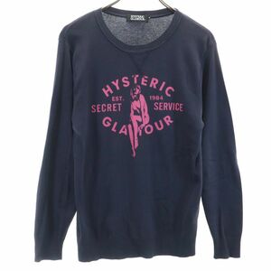 ヒステリックグラマー 日本製 長袖 コットン ニット M ネイビー HYSTERIC GLAMOUR レディース 240229