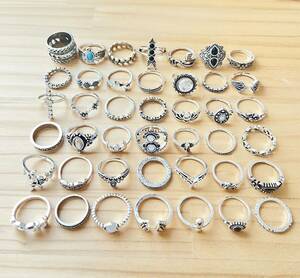 42個 指輪 リング ヴィンテージデザイン 指輪 アクセサリー アンティークデザイン シルバーカラー 海外製 大量 おまとめ まとめ売り 