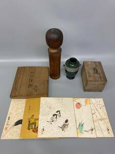 こけし鳴子 高橋武義 青銅花瓶 色紙 まとめて 中古保管品 現状品 / 置物 【09k28k-5】