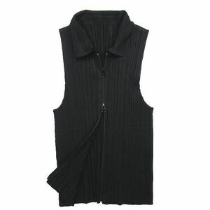 00s 2000 Vintage ヴィンテージ プリーツプリーズ PLEATS PLEASE ISSEY MIYAKE ジップ シャツ ベスト カットソー ノースリーブ 3 黒 ◎ME2