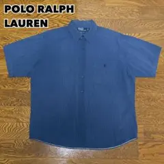 90s POLO RALPH LAUREN 半袖シャツ ストライプ ネイビー L