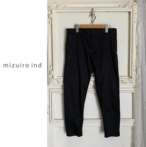 mizuiroind ミズイロインド クロップド丈パンツ　コットンツイルテーパードパンツ　黒ブラック　１