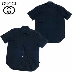 正規品 GUCCI グッチ 半袖コットン ドレスshirt カットソー ポケット ワイシャツ S/S T-shirt 無地 ビジネス 40 ブラック メンズ