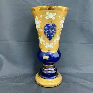 N078-H15-2753 Bohemian ボヘミア 金彩 フラワーベース 花瓶 インテリア 高さ約31cm 口径約14.8cm