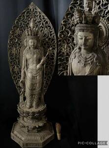 井波彫刻　特大型高91cm 　香樟材　時代彫刻　木彫仏教　十一面観音菩薩立像