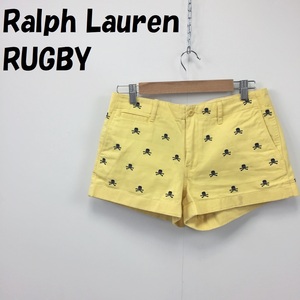 【人気】Ralph Lauren RUGBY/ラルフローレン ラグビー ドクロ刺繍 ショートパンツ スカル イエロー サイズ4 レディース/S2418
