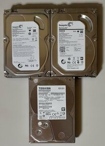 4582 ジャンク 3個 3.5インチ 内蔵SATAハードディスク 2TB 注意 Seagate ST2000DL001 ST2000DM001 / 東芝 DT01ACA200 33111/72/6593時間