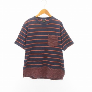 ポールスミス PAUL SMITH 近年モデル Tシャツ カットソー ボーダー 半袖 紺 ネイビー オレンジ M ■GY09 メンズ