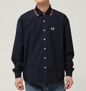 【送料無料！新品】FRED PERRY × BEAMS 別注 リブカラー シャツ ネイビー Ｌ　フレッドペリー × ビームス