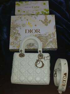新品同様 美品　Dior レディディオール 2Way ハンドバッグ　白　スモール　ラムスキン